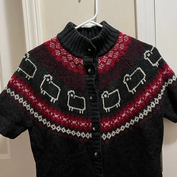 Woolrich Black and deep Red Fair Isle Med Cardigan with Sheep Design EX guc - Picture 2 of 11